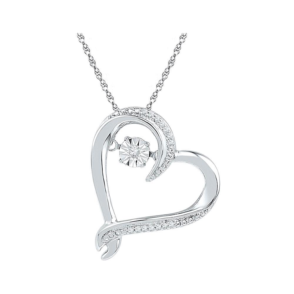 Diamond Heart & Love Symbol Pendant | 10kt White Gold Womens Moving Twinkle Round Diamond Heart Pendant 1/20 Cttw | Splendid Jewellery GND