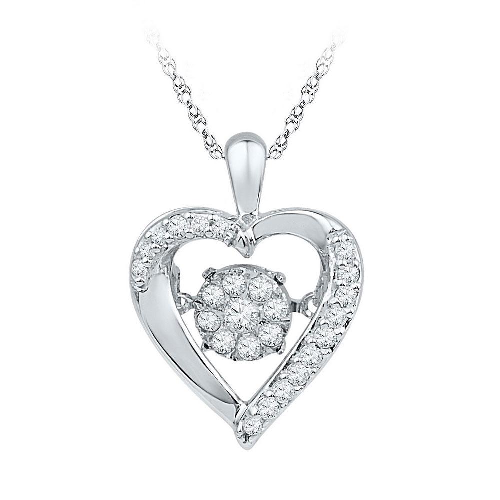 Diamond Heart & Love Symbol Pendant | 10kt White Gold Womens Moving Twinkle Round Diamond Heart Pendant 1/6 Cttw | Splendid Jewellery GND