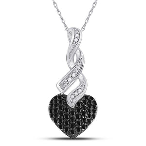 Diamond Heart & Love Symbol Pendant | 10kt White Gold Womens Round Black Color Enhanced Diamond Heart Pendant 1/3 Cttw | Splendid Jewellery GND