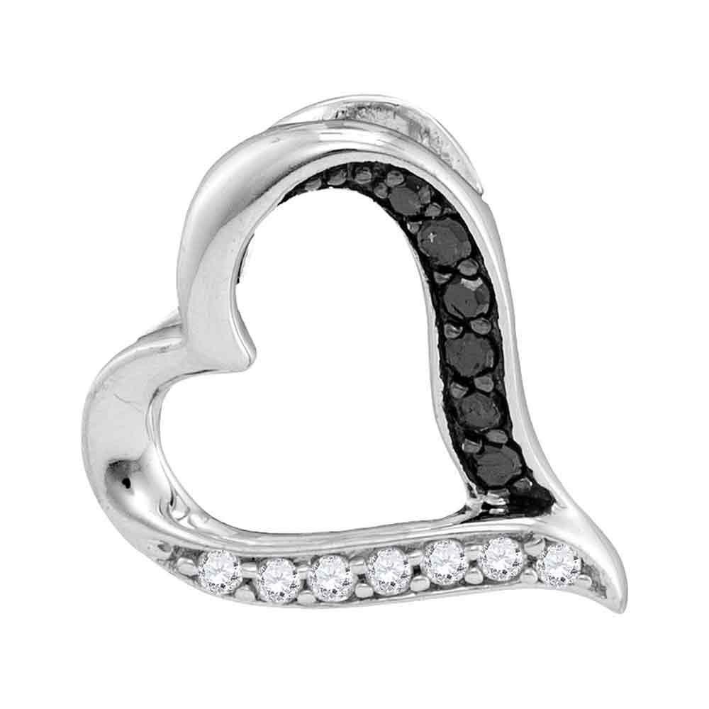 Diamond Heart & Love Symbol Pendant | 10kt White Gold Womens Round Black Color Enhanced Diamond Heart Pendant 1/8 Cttw | Splendid Jewellery GND