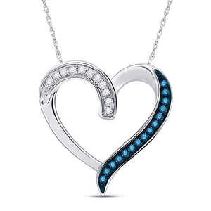 Diamond Heart & Love Symbol Pendant | 10kt White Gold Womens Round Blue Color Enhanced Diamond Heart Outline Pendant 1/5 Cttw | Splendid Jewellery GND