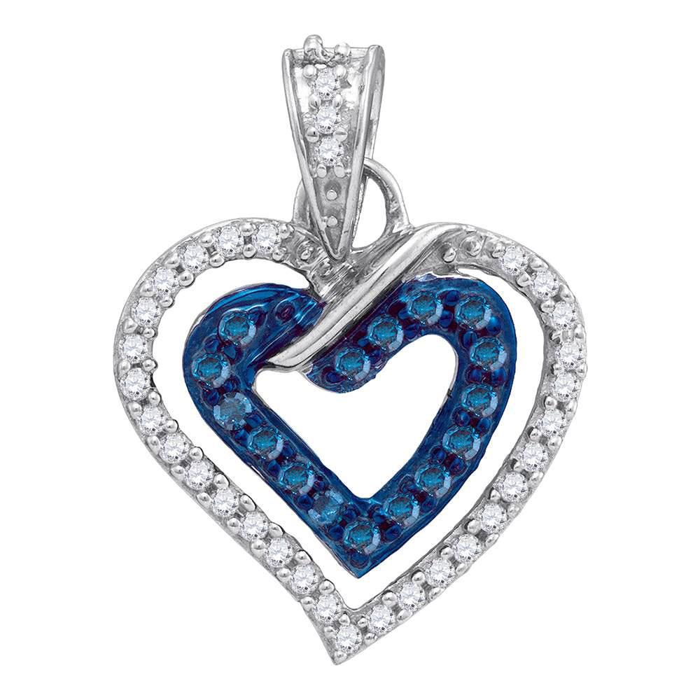 Diamond Heart & Love Symbol Pendant | 10kt White Gold Womens Round Blue Color Enhanced Diamond Heart Pendant 1/4 Cttw | Splendid Jewellery GND