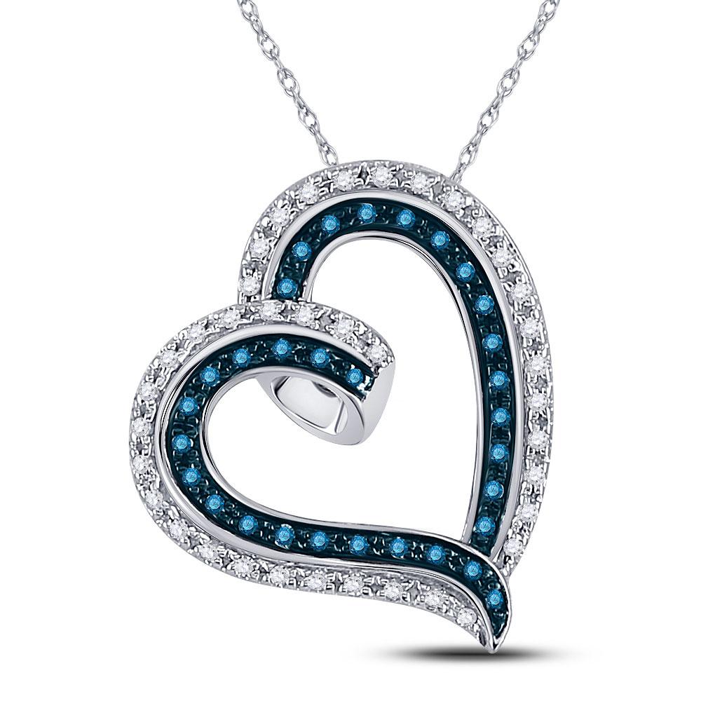 Diamond Heart & Love Symbol Pendant | 10kt White Gold Womens Round Blue Color Enhanced Diamond Heart Pendant 1/6 Cttw | Splendid Jewellery GND