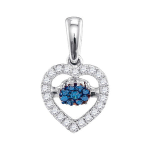 Diamond Heart & Love Symbol Pendant | 10kt White Gold Womens Round Blue Color Enhanced Diamond Heart Pendant 1/6 Cttw | Splendid Jewellery GND