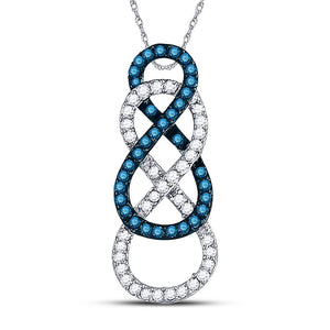 Diamond Heart & Love Symbol Pendant | 10kt White Gold Womens Round Blue Color Enhanced Diamond Linked Infinity Pendant 1/4 Cttw | Splendid Jewellery GND