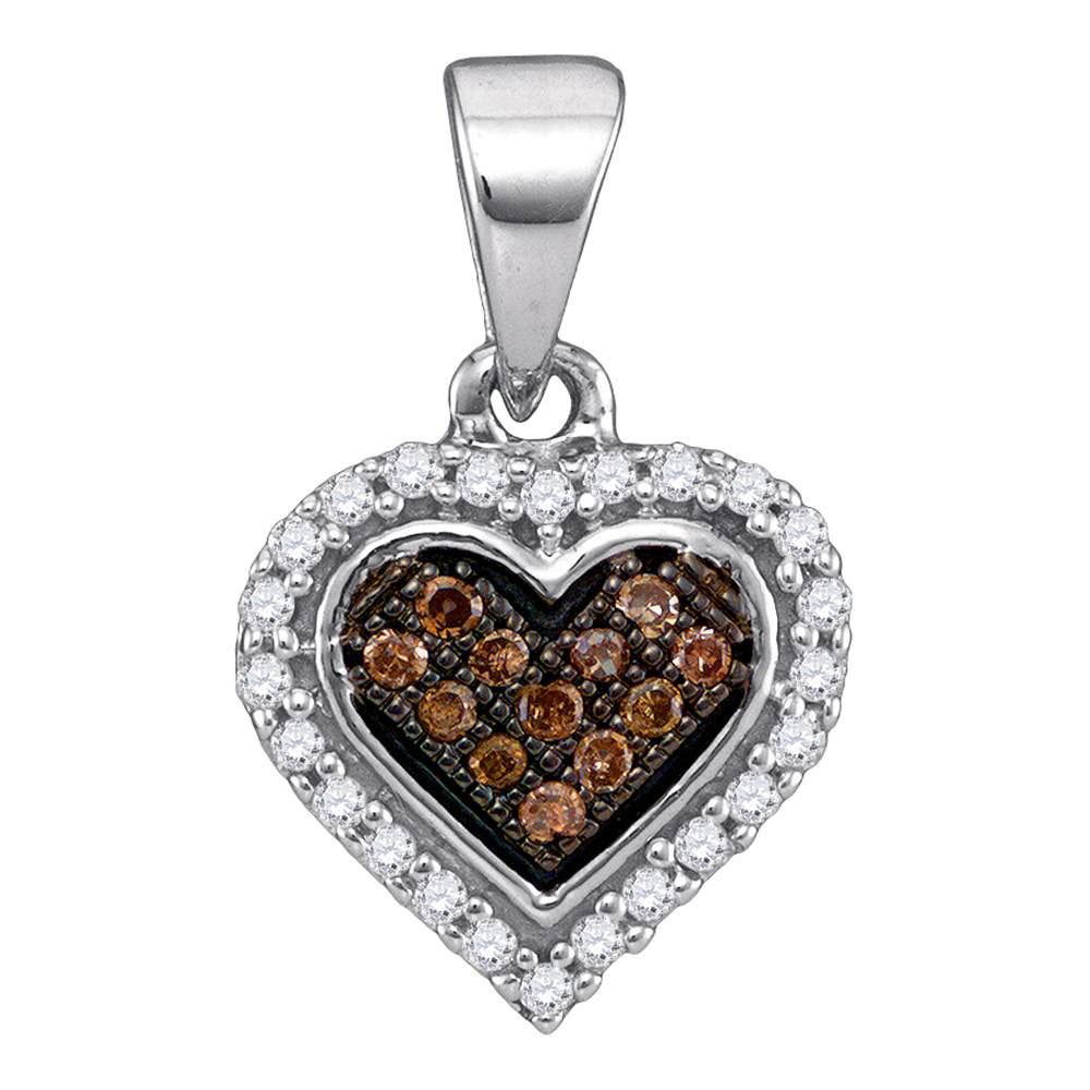 Diamond Heart & Love Symbol Pendant | 10kt White Gold Womens Round Brown Diamond Heart Cluster Pendant 1/8 Cttw | Splendid Jewellery GND