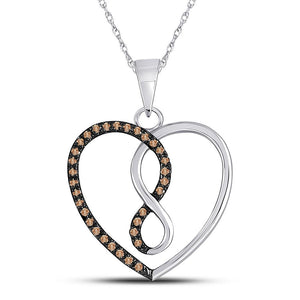 Diamond Heart & Love Symbol Pendant | 10kt White Gold Womens Round Brown Diamond Heart Infinity Pendant 1/8 Cttw | Splendid Jewellery GND