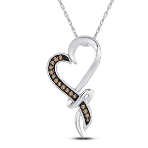 Diamond Heart & Love Symbol Pendant | 10kt White Gold Womens Round Brown Diamond Heart Pendant 1/10 Cttw | Splendid Jewellery GND
