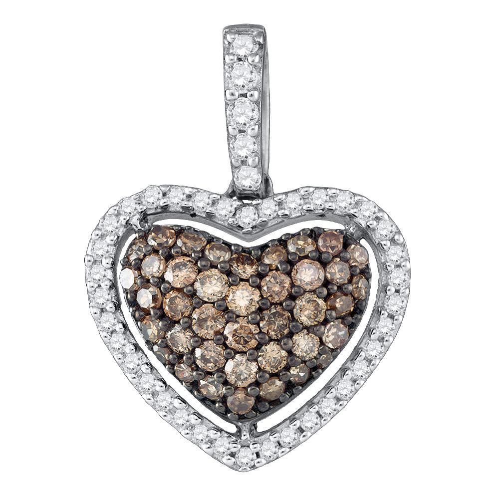 Diamond Heart & Love Symbol Pendant | 10kt White Gold Womens Round Brown Diamond Heart Pendant 1/2 Cttw | Splendid Jewellery GND
