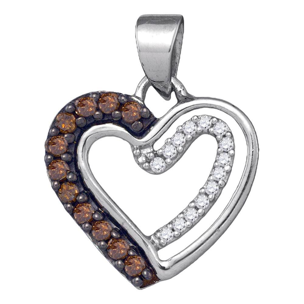 Diamond Heart & Love Symbol Pendant | 10kt White Gold Womens Round Brown Diamond Heart Pendant 1/5 Cttw | Splendid Jewellery GND