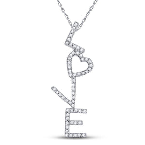 Diamond Heart & Love Symbol Pendant | 10kt White Gold Womens Round Diamond Cascading Love Heart Pendant 1/5 Cttw | Splendid Jewellery GND