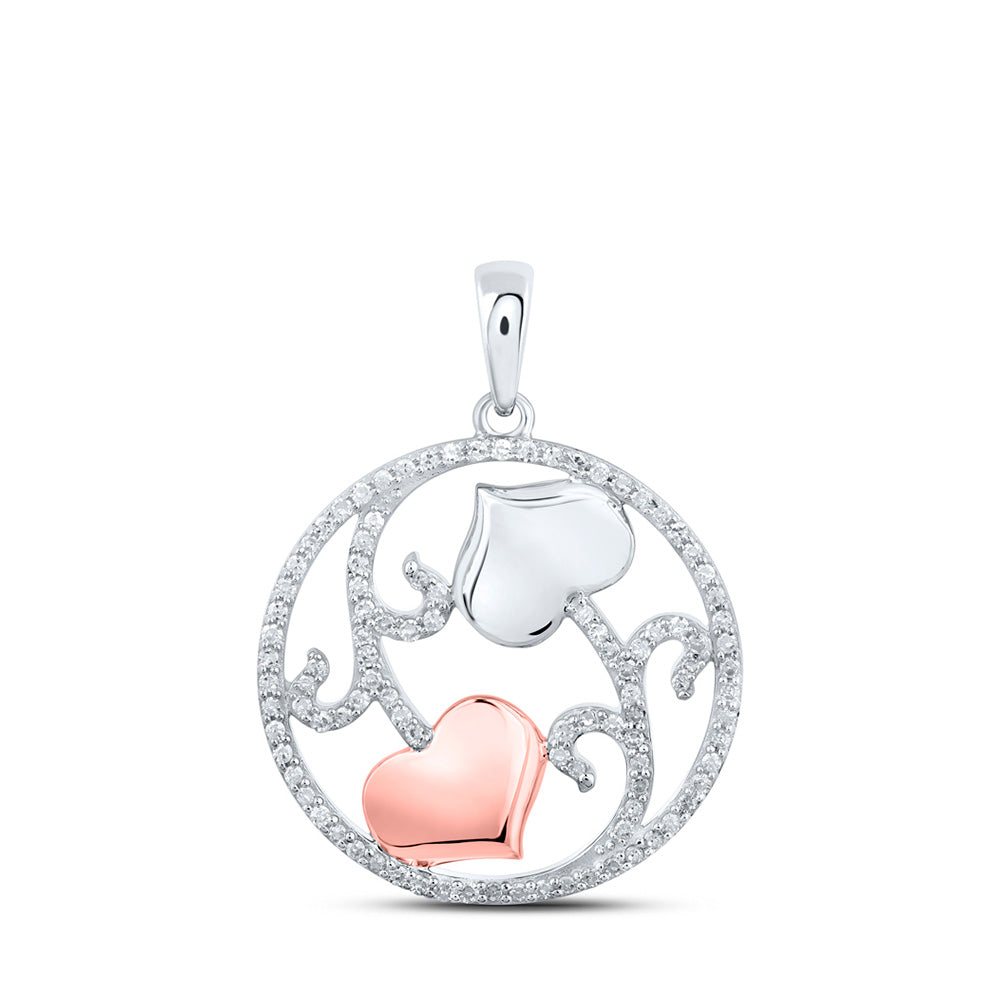 Diamond Heart & Love Symbol Pendant | 10kt White Gold Womens Round Diamond Circle Flower Heart Pendant 1/3 Cttw | Splendid Jewellery GND