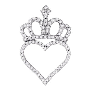 Diamond Heart & Love Symbol Pendant | 10kt White Gold Womens Round Diamond Crown Heart Pendant 1/3 Cttw | Splendid Jewellery GND