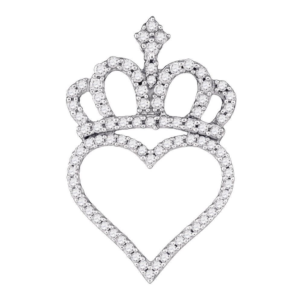 Diamond Heart & Love Symbol Pendant | 10kt White Gold Womens Round Diamond Crown Heart Pendant 1/3 Cttw | Splendid Jewellery GND