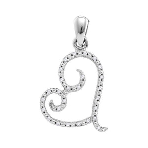 Diamond Heart & Love Symbol Pendant | 10kt White Gold Womens Round Diamond Curled Heart Pendant 1/10 Cttw | Splendid Jewellery GND