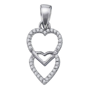 Diamond Heart & Love Symbol Pendant | 10kt White Gold Womens Round Diamond Double Hanging Heart Pendant 1/10 Cttw | Splendid Jewellery GND