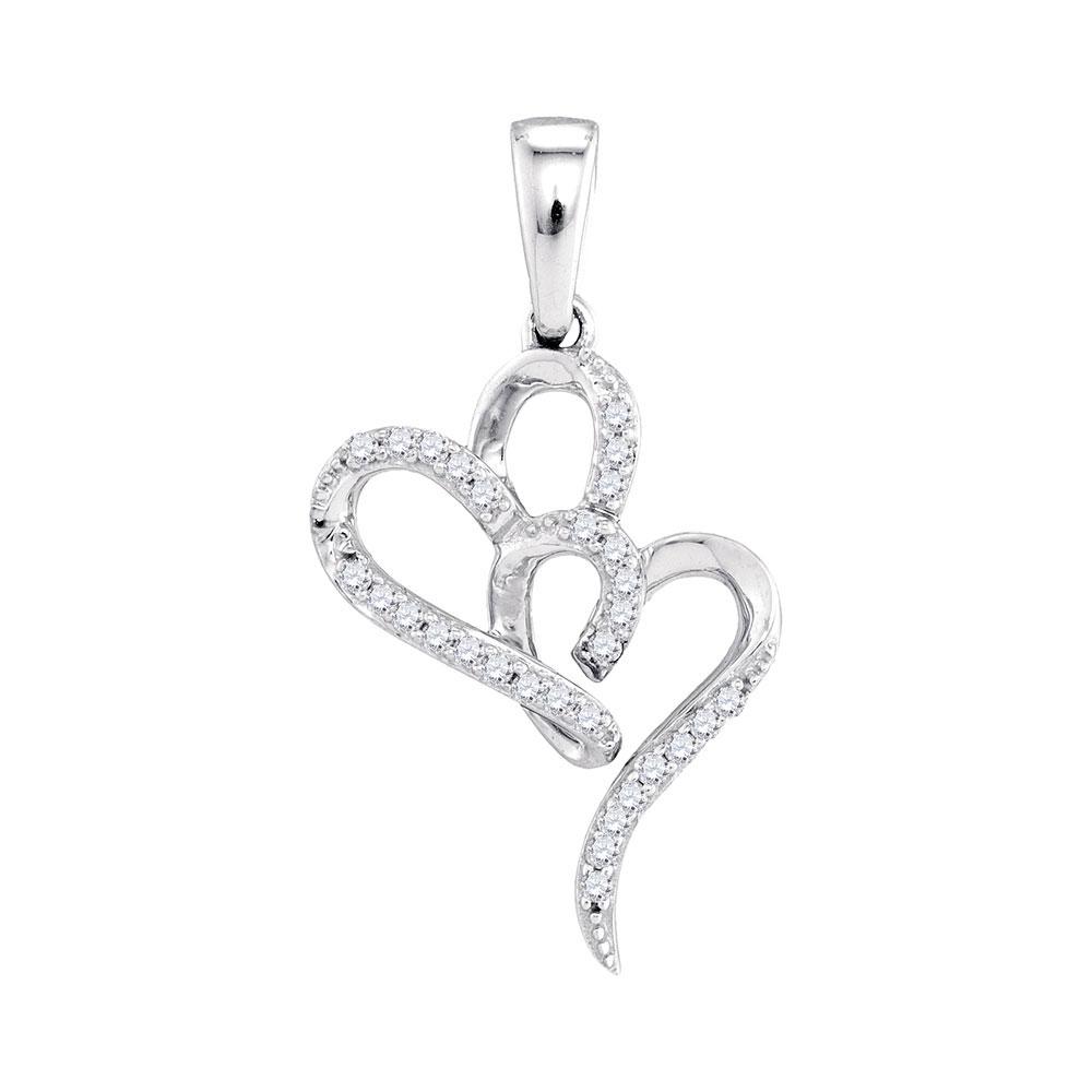 Diamond Heart & Love Symbol Pendant | 10kt White Gold Womens Round Diamond Double Heart Pendant 1/10 Cttw | Splendid Jewellery GND