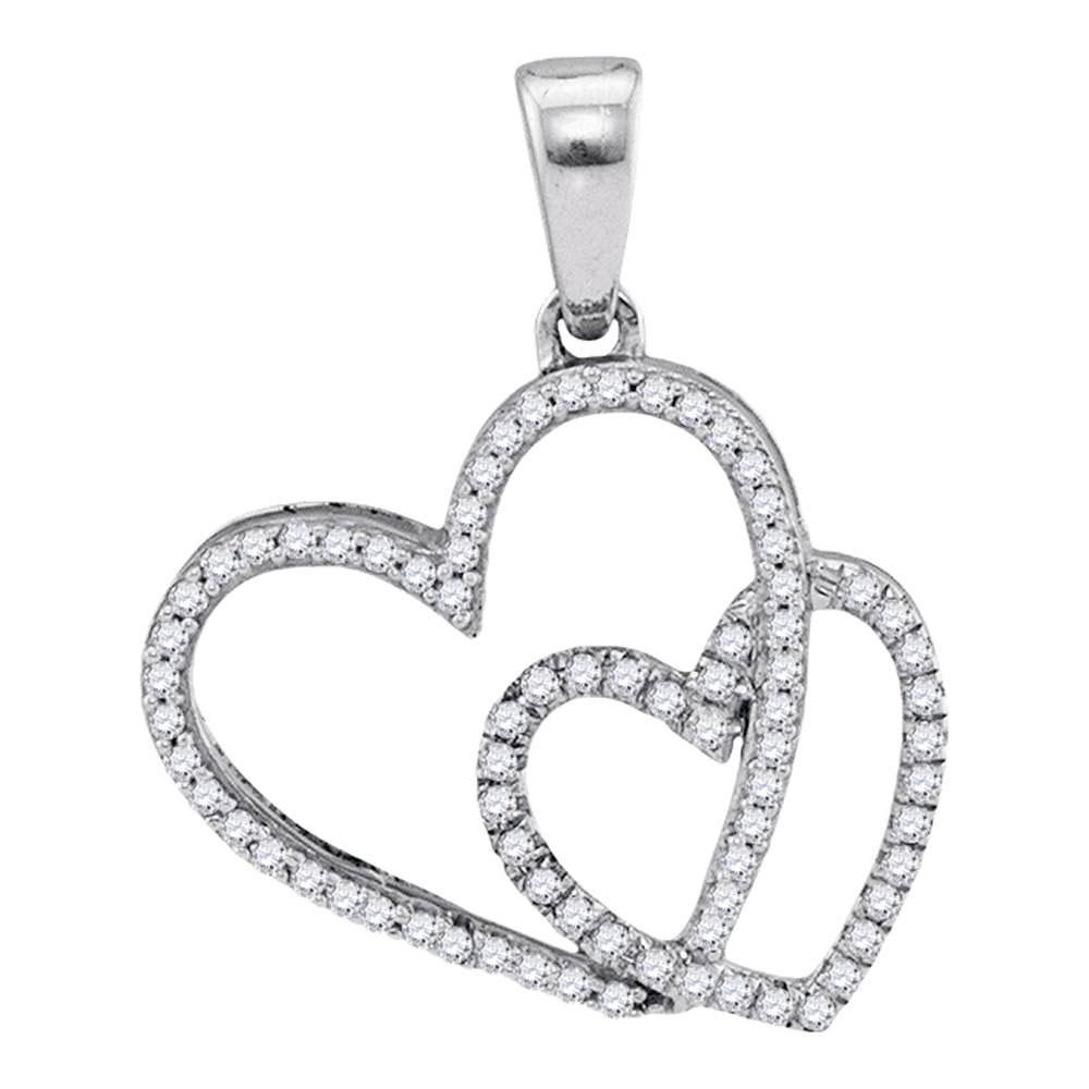 Diamond Heart & Love Symbol Pendant | 10kt White Gold Womens Round Diamond Double Heart Pendant 1/5 Cttw | Splendid Jewellery GND