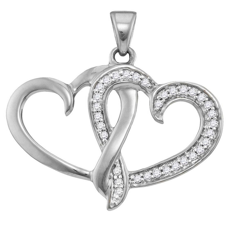 Diamond Heart & Love Symbol Pendant | 10kt White Gold Womens Round Diamond Double Joined Heart Pendant 1/10 Cttw | Splendid Jewellery GND