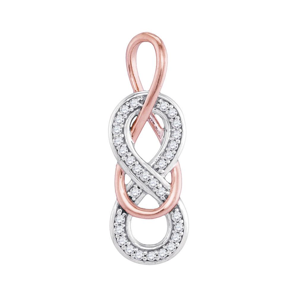 Diamond Heart & Love Symbol Pendant | 10kt White Gold Womens Round Diamond Double Linked Rose-tone Infinity Pendant 1/10 Cttw | Splendid Jewellery GND