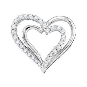 Diamond Heart & Love Symbol Pendant | 10kt White Gold Womens Round Diamond Double Nested Heart Pendant 1/4 Cttw | Splendid Jewellery GND