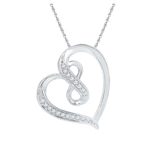 Diamond Heart & Love Symbol Pendant | 10kt White Gold Womens Round Diamond Heart Infinity Pendant 1/20 Cttw | Splendid Jewellery GND