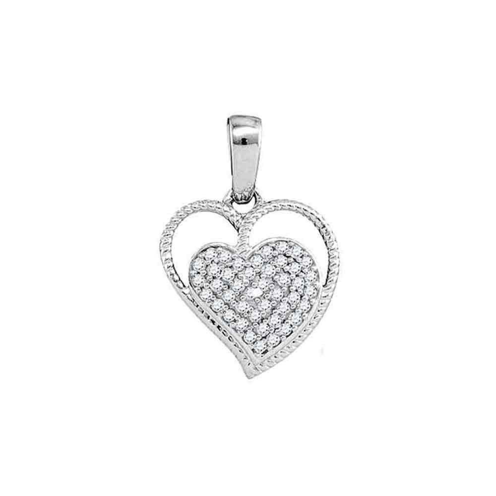 Diamond Heart & Love Symbol Pendant | 10kt White Gold Womens Round Diamond Heart Milgrain Pendant 1/10 Cttw | Splendid Jewellery GND