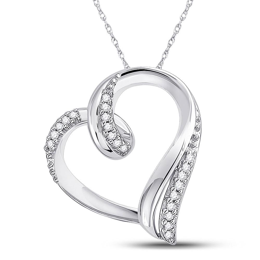 Diamond Heart & Love Symbol Pendant | 10kt White Gold Womens Round Diamond Heart Outline Pendant 1/10 Cttw | Splendid Jewellery GND