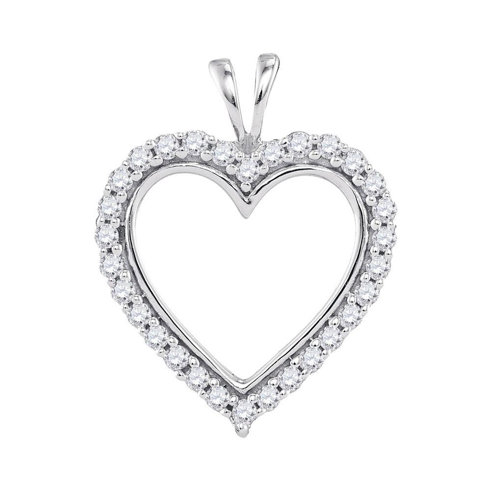 Diamond Heart & Love Symbol Pendant | 10kt White Gold Womens Round Diamond Heart Outline Pendant 1/4 Cttw | Splendid Jewellery GND