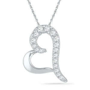 Diamond Heart & Love Symbol Pendant | 10kt White Gold Womens Round Diamond Heart Pendant 1/12 Cttw | Splendid Jewellery GND