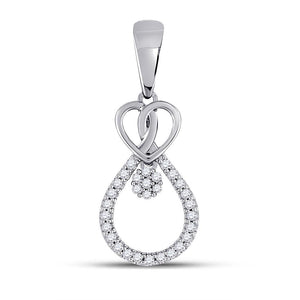 Diamond Heart & Love Symbol Pendant | 10kt White Gold Womens Round Diamond Heart Teardrop Cluster Pendant 1/10 Cttw | Splendid Jewellery GND