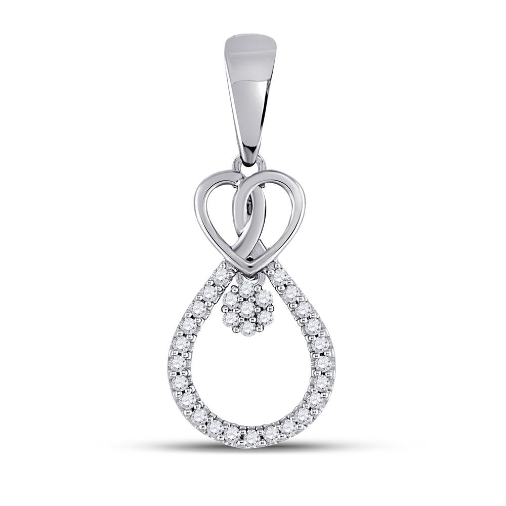 Diamond Heart & Love Symbol Pendant | 10kt White Gold Womens Round Diamond Heart Teardrop Cluster Pendant 1/10 Cttw | Splendid Jewellery GND