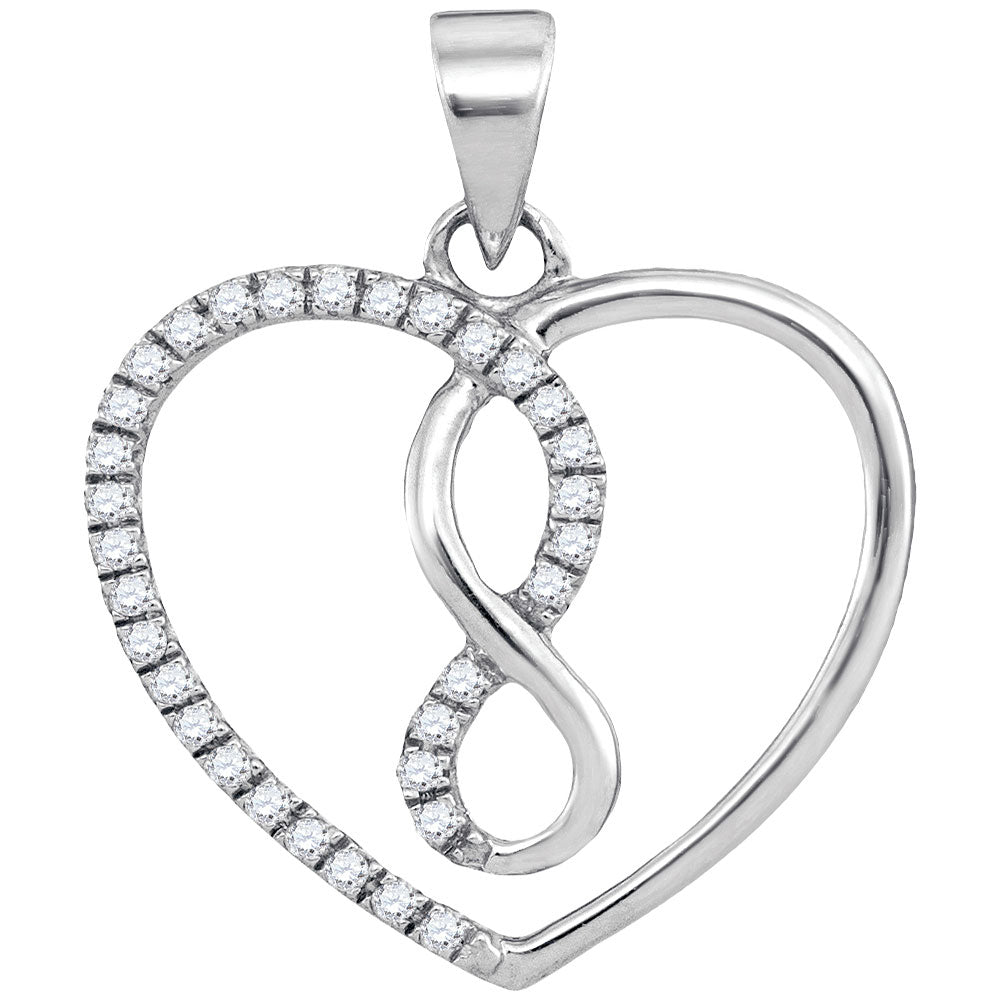 Diamond Heart & Love Symbol Pendant | 10kt White Gold Womens Round Diamond Infinity Heart Pendant 1/8 Cttw | Splendid Jewellery GND
