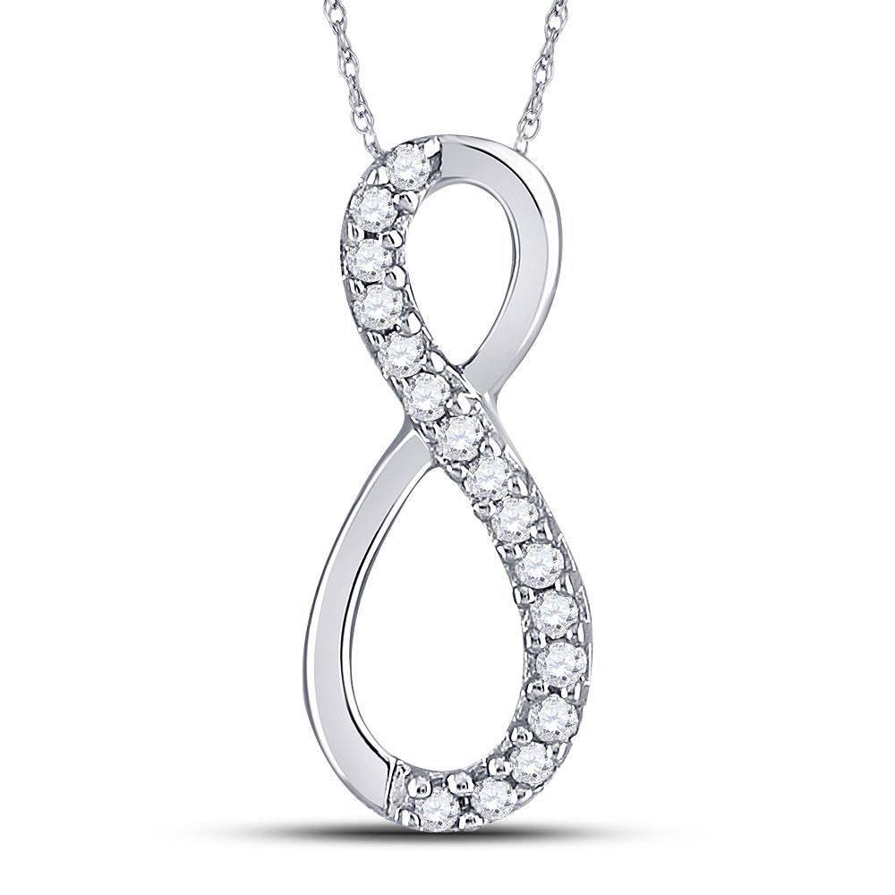 Diamond Heart & Love Symbol Pendant | 10kt White Gold Womens Round Diamond Infinity Pendant 1/10 Cttw | Splendid Jewellery GND