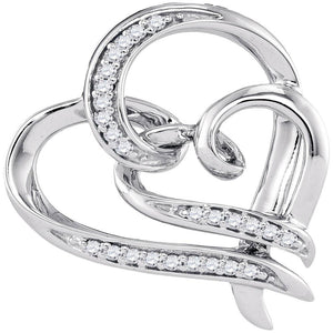 Diamond Heart & Love Symbol Pendant | 10kt White Gold Womens Round Diamond Linked Double Heart Pendant 1/10 Cttw | Splendid Jewellery GND