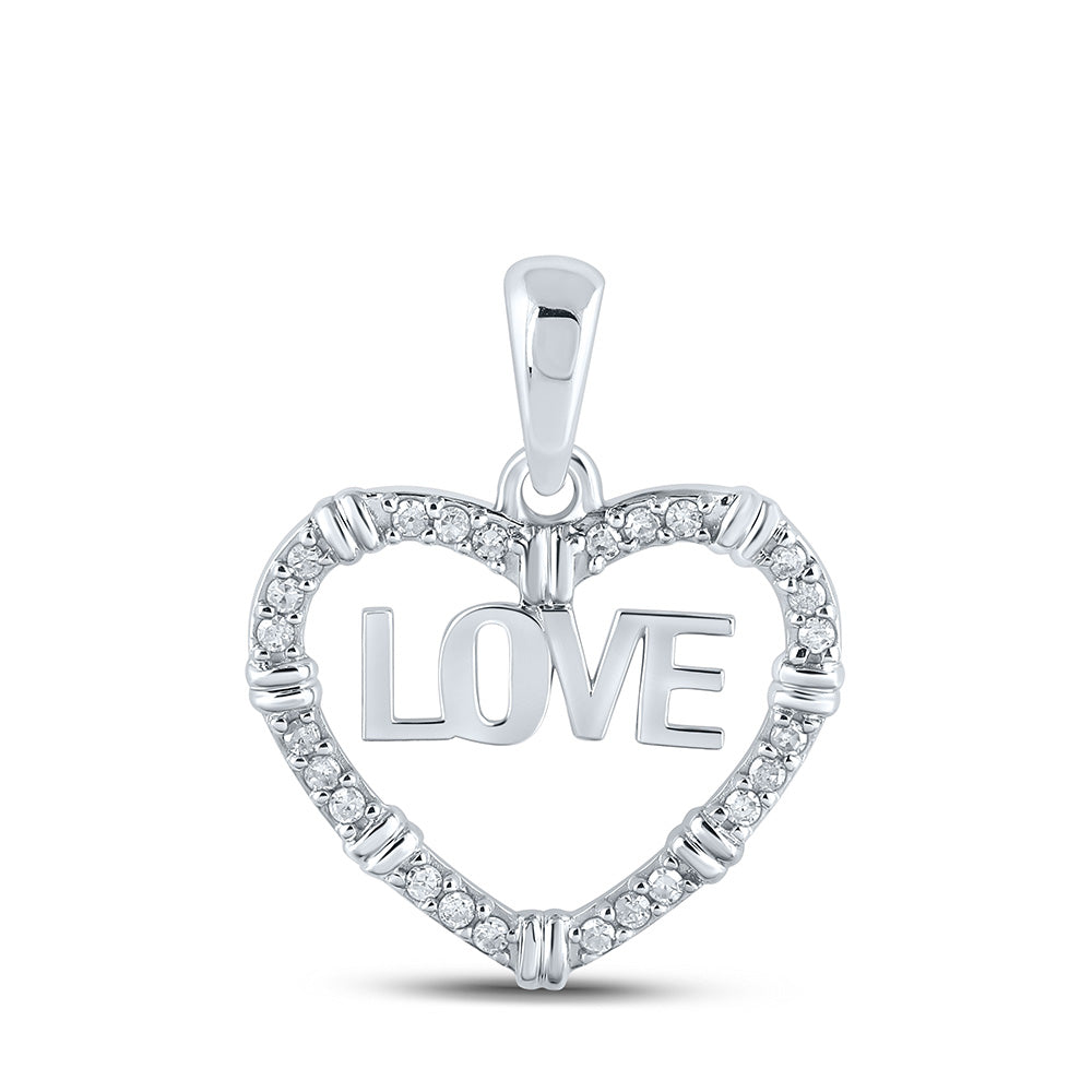Diamond Heart & Love Symbol Pendant | 10kt White Gold Womens Round Diamond Love Heart Pendant 1/6 Cttw | Splendid Jewellery GND