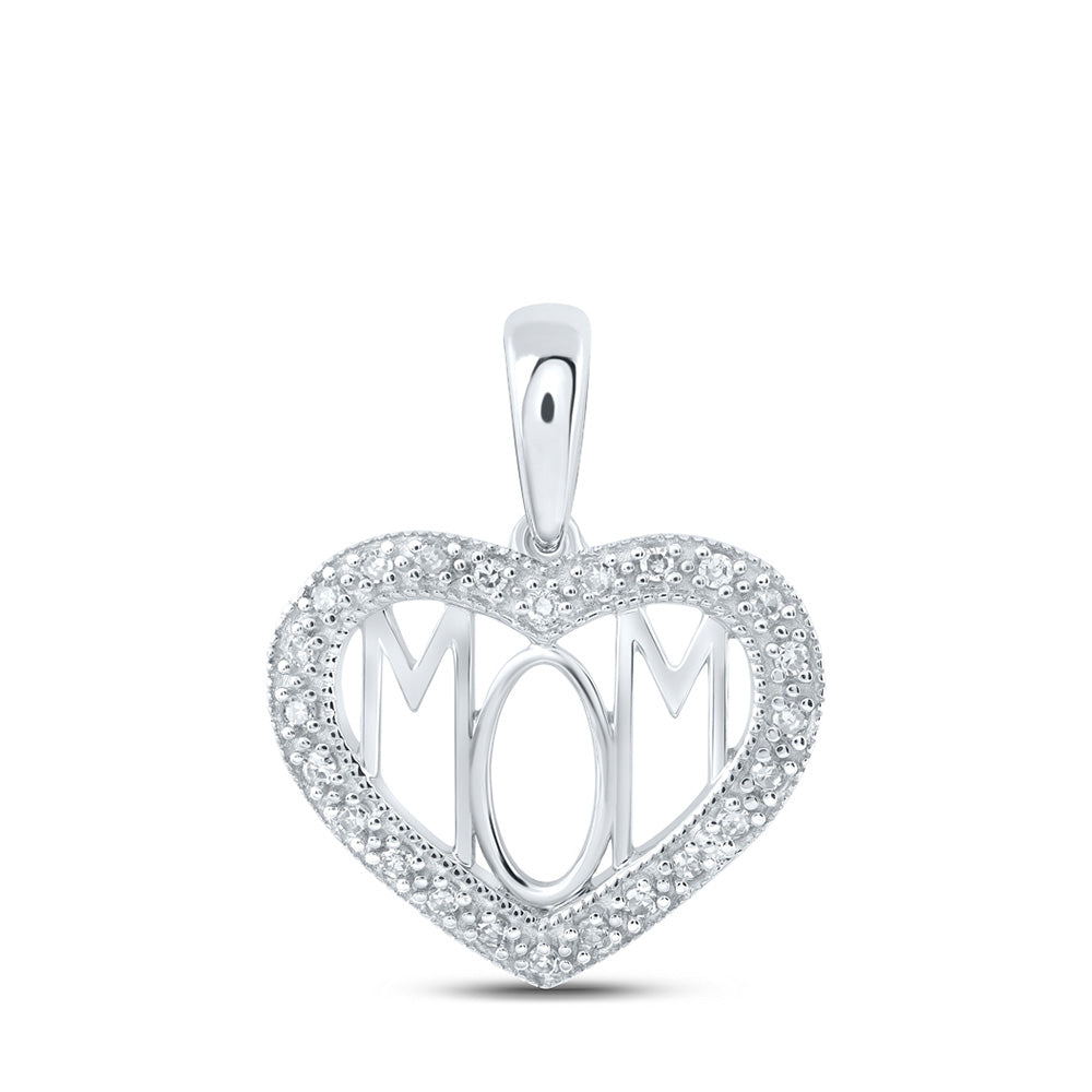 Diamond Heart & Love Symbol Pendant | 10kt White Gold Womens Round Diamond Mom Heart Pendant 1/8 Cttw | Splendid Jewellery GND