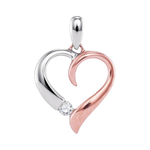 Diamond Heart & Love Symbol Pendant | 10kt White Gold Womens Round Diamond Rose-tone Heart Solitaire Pendant 1/12 Cttw | Splendid Jewellery GND