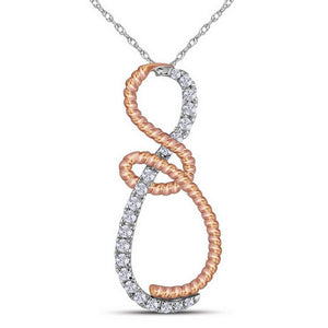 Diamond Heart & Love Symbol Pendant | 10kt White Gold Womens Round Diamond Rose-tone Rope Infinity Pendant 1/4 Cttw | Splendid Jewellery GND