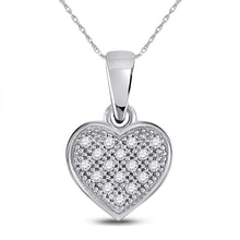 Load image into Gallery viewer, Radiant Love Diamond Pendant | 10kt White Gold Womens Round Diamond Heart Cluster Pendant 1/20 Cttw | Splendid Jewellery Top view from the 10Kt White Gold Womens Round Diamond Simple Heart Cluster Pendant 1 20 Cttwpin82291 collection by Splendid Jewellery