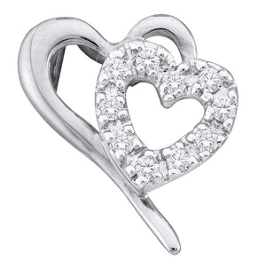 Diamond Heart & Love Symbol Pendant | 10kt White Gold Womens Round Diamond Small Dainty Heart Pendant 1/10 Cttw | Splendid Jewellery GND