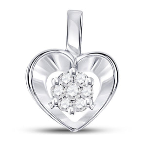 Diamond Heart & Love Symbol Pendant | 10kt White Gold Womens Round Diamond Small Heart Cluster Pendant 1/12 Cttw | Splendid Jewellery GND