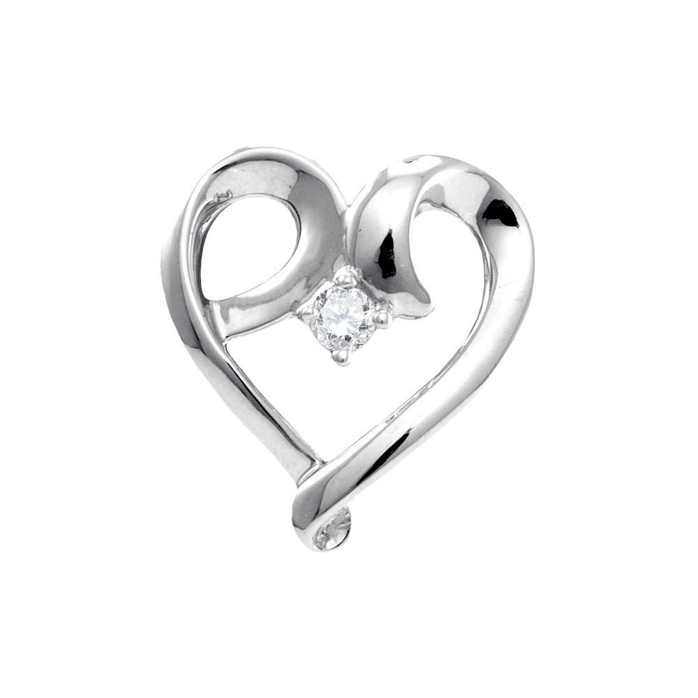 Diamond Heart & Love Symbol Pendant | 10kt White Gold Womens Round Diamond Solitaire Heart Pendant 1/20 Cttw | Splendid Jewellery GND