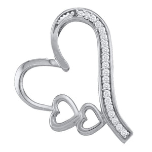 Diamond Heart & Love Symbol Pendant | 10kt White Gold Womens Round Diamond Triple Heart Pendant 1/20 Cttw | Splendid Jewellery GND