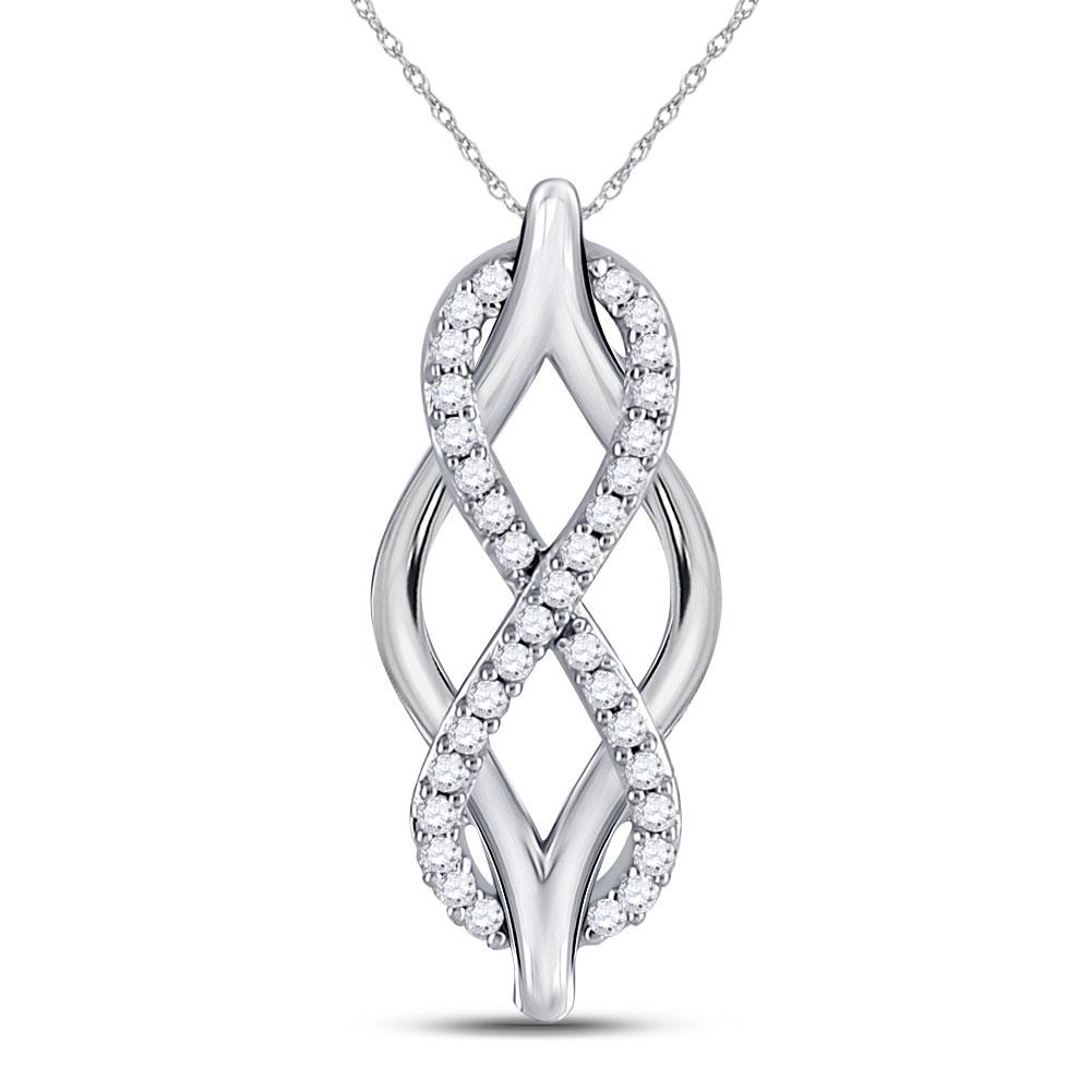 Diamond Heart & Love Symbol Pendant | 10kt White Gold Womens Round Diamond Vertical Infinity Pendant 1/12 Cttw | Splendid Jewellery GND