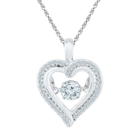 10kt White Gold Diamond Heart & Love Symbol Pendant | Moving Twinkle Heart Outline Necklace 1/4 Cttw  Top View from Splendid Jewellery