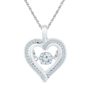 Diamond Heart & Love Symbol Pendant | 10kt White Gold Womens Round Moving Twinkle Diamond Heart Outline Pendant 1/4 Cttw | Splendid Jewellery GND