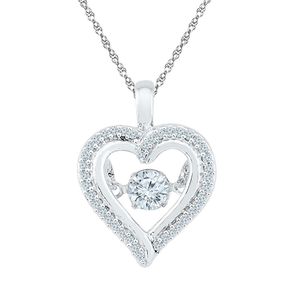 Diamond Heart & Love Symbol Pendant | 10kt White Gold Womens Round Moving Twinkle Diamond Heart Outline Pendant 1/4 Cttw | Splendid Jewellery GND