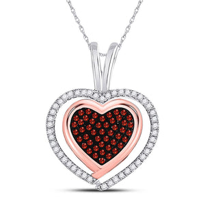 Diamond Heart & Love Symbol Pendant | 10kt White Gold Womens Round Red Color Enhanced Diamond Heart Pendant 1/12 Cttw | Splendid Jewellery GND