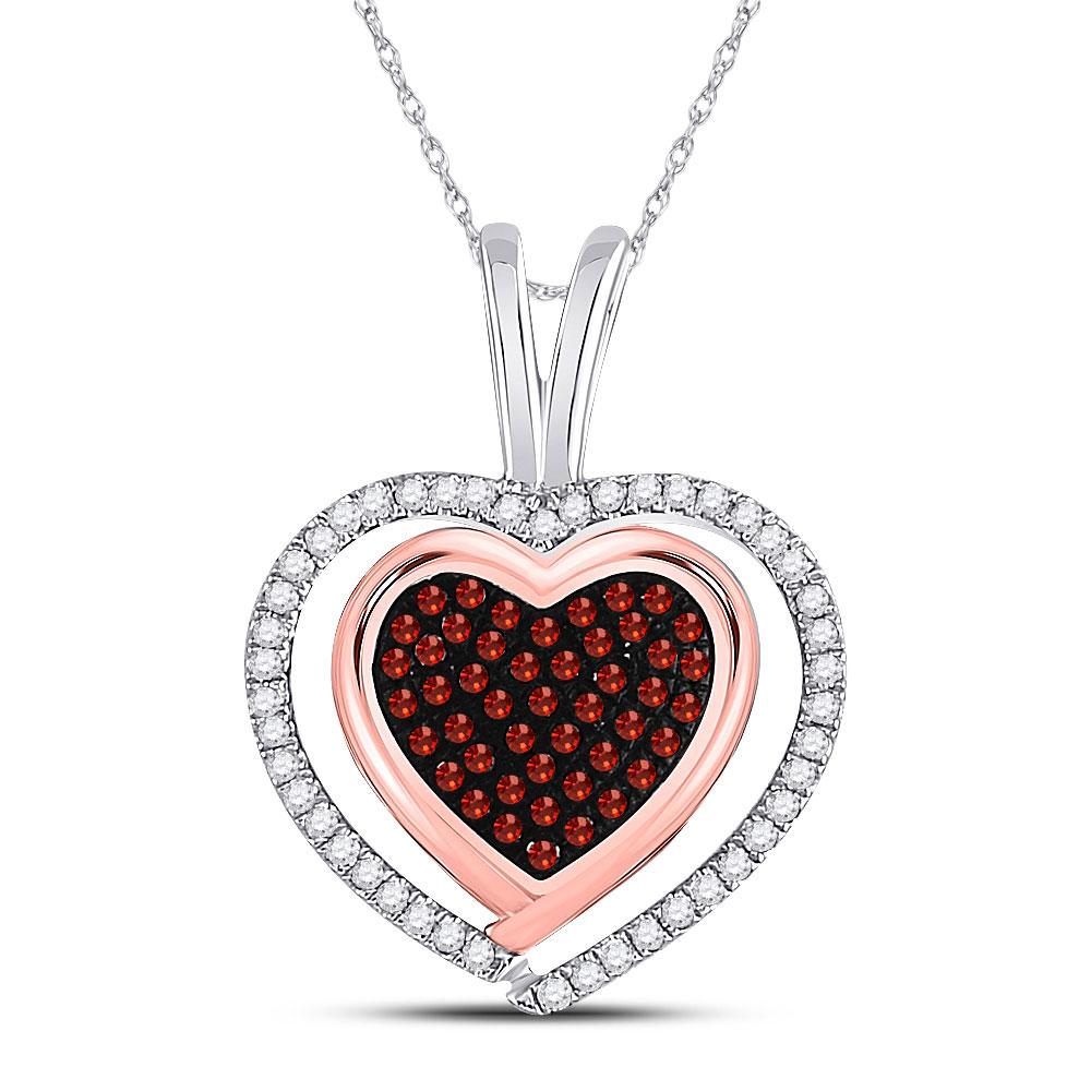 Diamond Heart & Love Symbol Pendant | 10kt White Gold Womens Round Red Color Enhanced Diamond Heart Pendant 1/4 Cttw | Splendid Jewellery GND